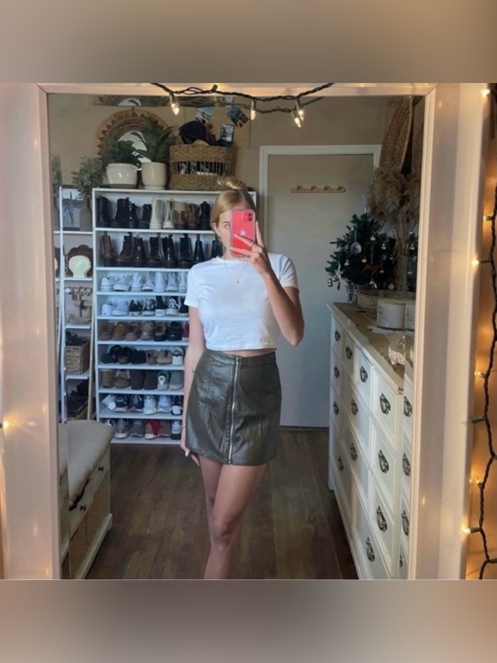 Forever 21 green high waisted faux leather skirt size small